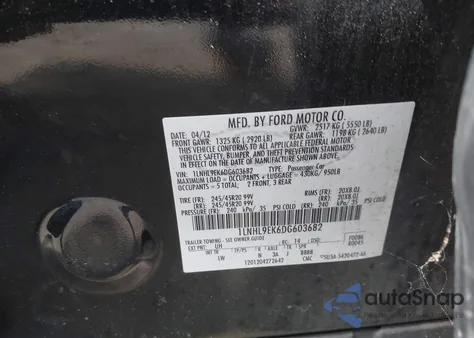 2013 Lincoln Mks из США, поврежденный, VIN 1LNHL9EK6DG603682